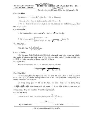 Đề thi thử đại học lần 1 năm học 2013  2014 môn Toán - Trường THPT Gia Lộc